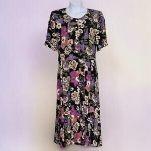 Vintage 90s Liz Claiborne Floral Maxi Dress Rayon Button Front Grunge Size 14